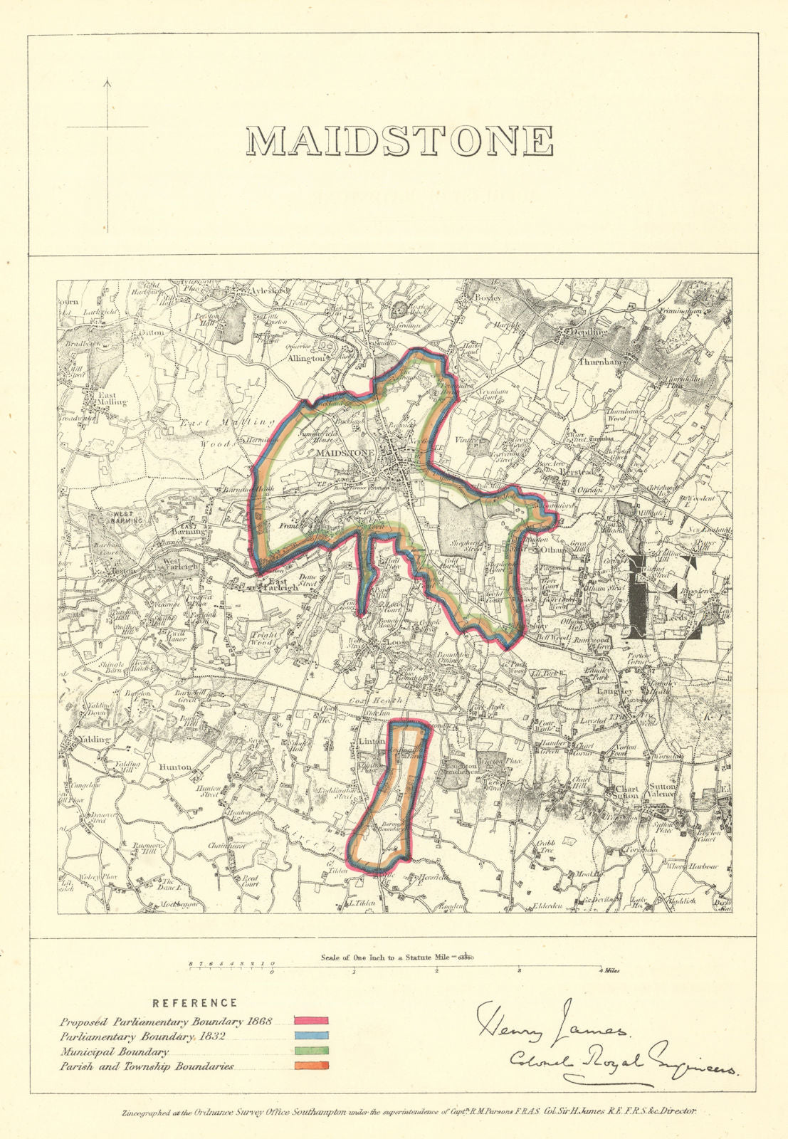 Maidstone, Kent. JAMES. Parliamentary Boundary Commission 1868 old antique map